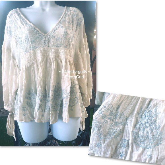 American Eagle Outfitters Tops - American Eagle Outfitters Blue Embroidered Lace Lightweight Boho Tunic Blouse MD